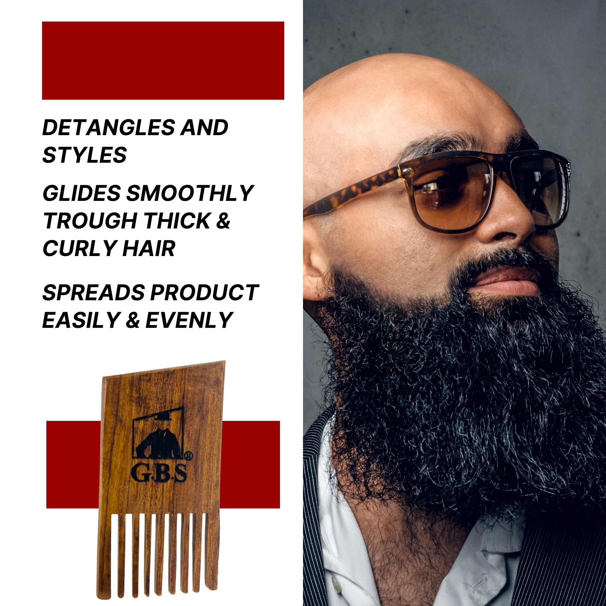 Beard Pick Comb GENTS Wooden Mini  – 3” x 1.5” Pocket Size Beard Comb for Men – Solid Wood Beard Detangler & Styling Pick for Thick or Curly Beards