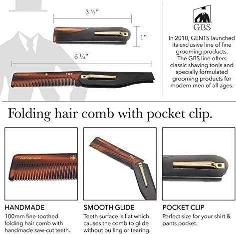 Comb Folding Pocket Combs 3 Pack – 6.5" Fine-Toothed FCT Dressing & Styling Combs for Men – Portable, Durable & Handcrafted for Beard, Hair & Mustache Styling GENTS