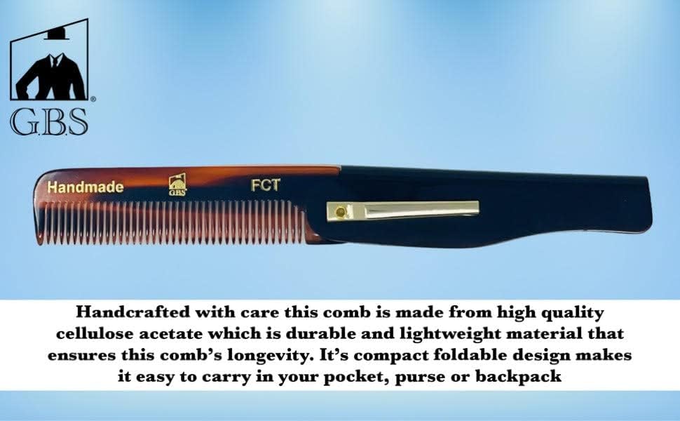 Comb Folding Pocket Combs 3 Pack – 6.5" Fine-Toothed FCT Dressing & Styling Combs for Men – Portable, Durable & Handcrafted for Beard, Hair & Mustache Styling GENTS