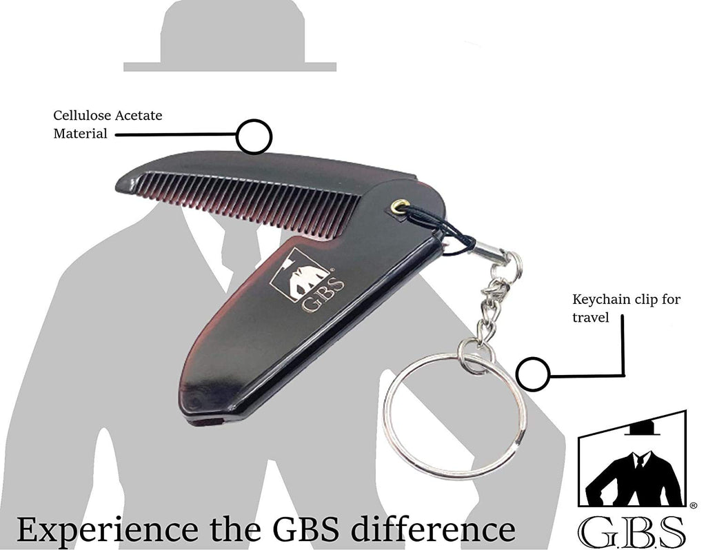 Comb GENTS - Folding Beard Comb for Men - Handmade Keychain Mustache Comb - Portable Pocket Travel Comb for Grooming & Combing Hair, Beards and Mustaches