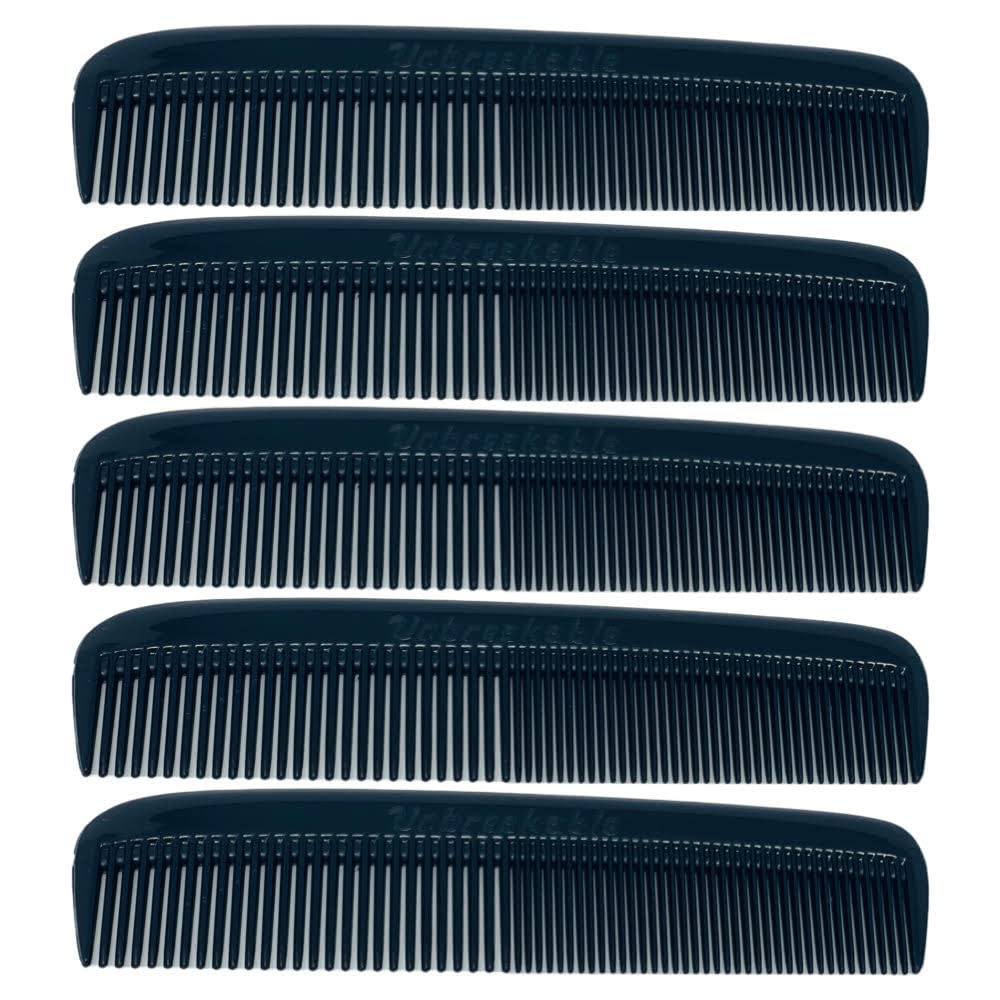 Comb 5" Unbreakable Black Pocket Combs 5 PACK durable Made USA Course Fine or All Fine GENTS