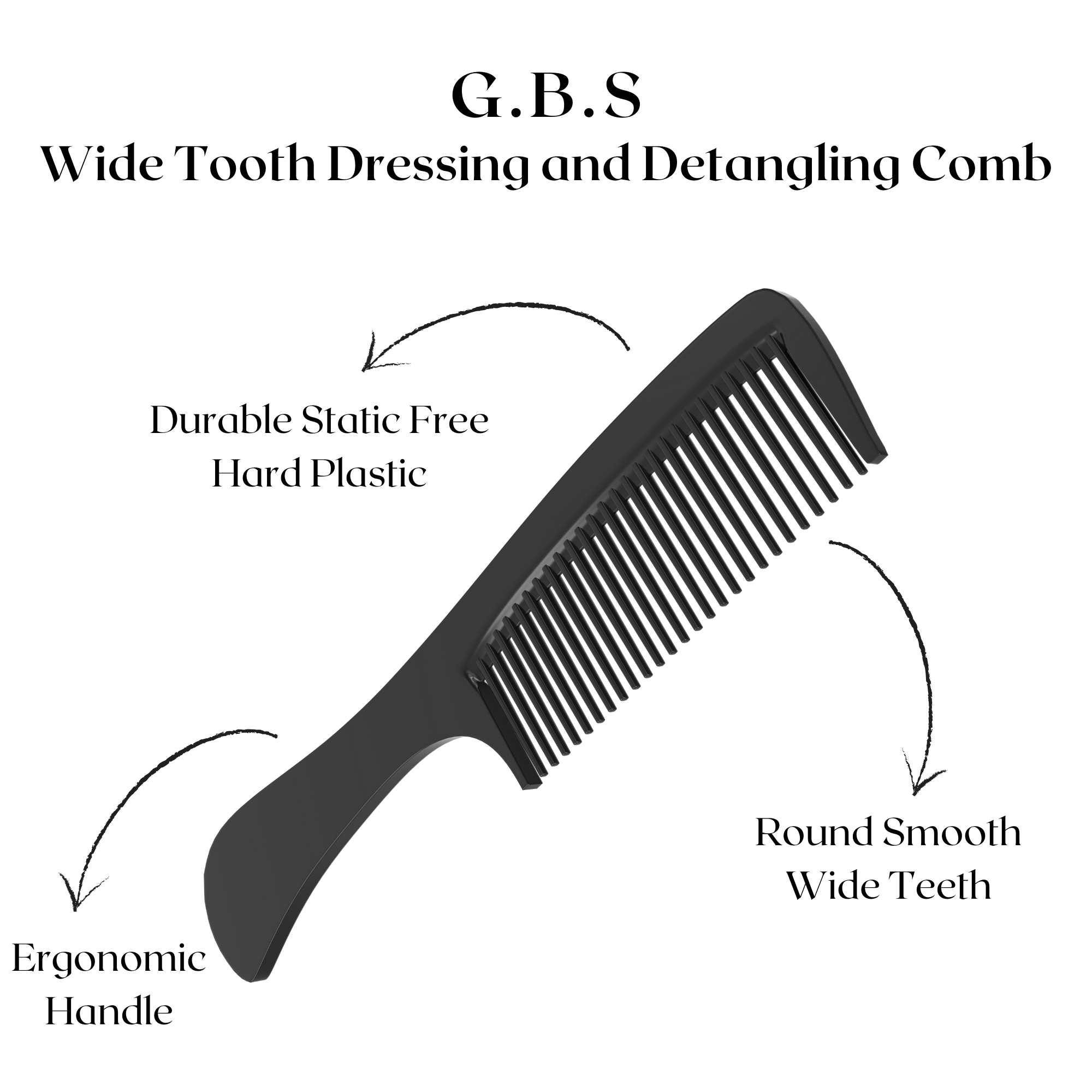 GENTS Plastic Detangler Comb 9"  Made in the USA