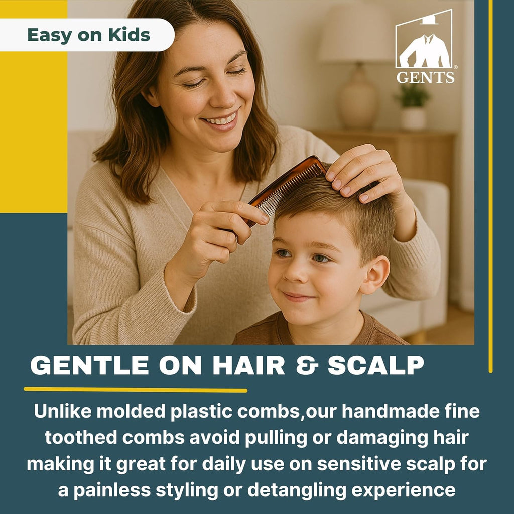 Comb PCT 5-Inch Pocket Hair Comb for Men & Women – Fine Tooth Tortoise Shell Comb for Hair Styling, Detangling & Grooming – Handmade Cellulose Acetate, Anti-Static & Durable GENTS