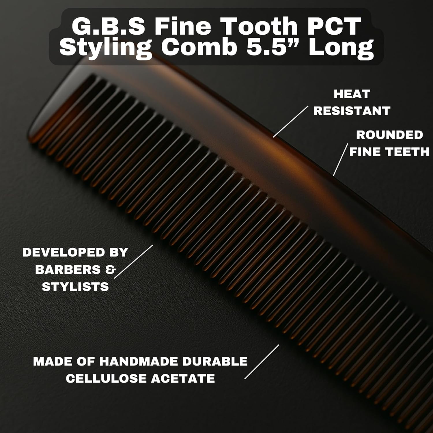 Comb PCT 5-Inch Pocket Hair Comb for Men & Women – Fine Tooth Tortoise Shell Comb for Hair Styling, Detangling & Grooming – Handmade Cellulose Acetate, Anti-Static & Durable GENTS