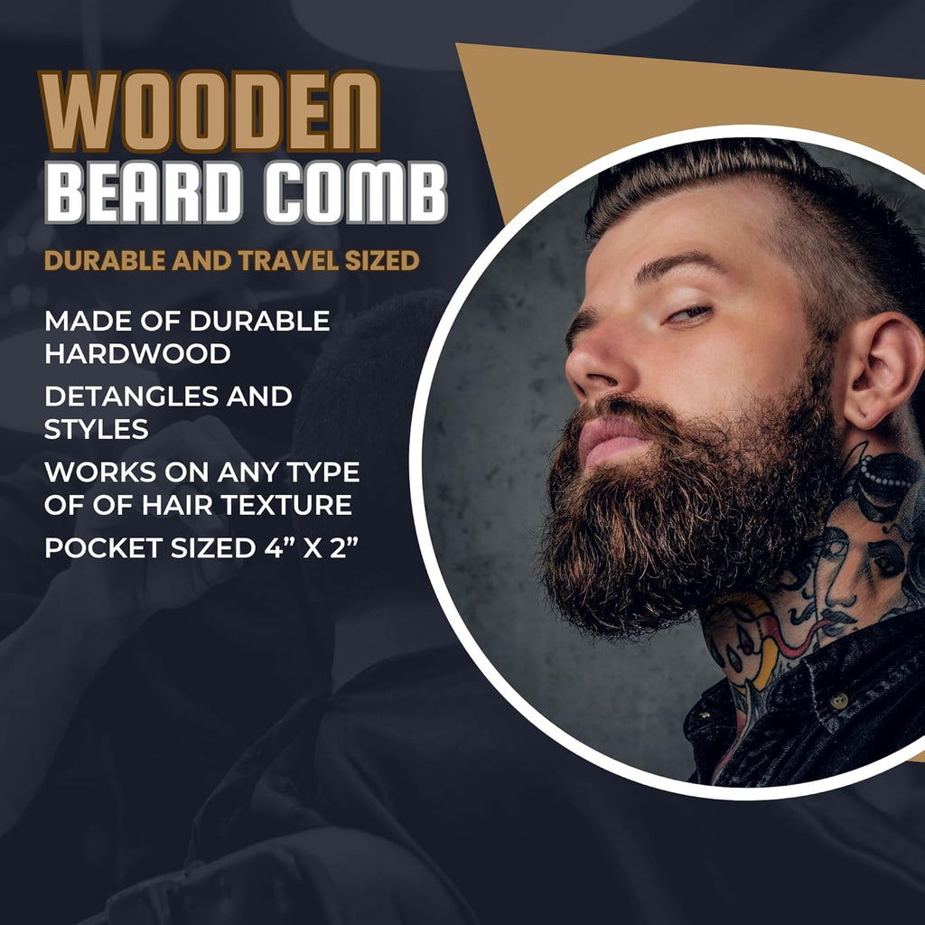 Comb 4" Inch Pocket Beard Comb – All Fine Tooth Wooden Comb for Mustache & Beard Grooming – Compact Styling Tool for Men GENTS
