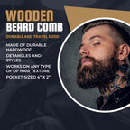 Comb 4" Inch Pocket Beard Comb – All Fine Tooth Wooden Comb for Mustache & Beard Grooming – Compact Styling Tool for Men GENTS