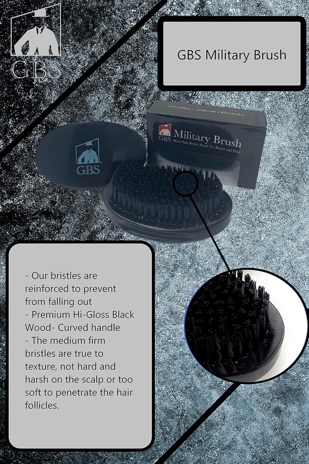 Beard Brush GENTS - Military Style Dual Bristle Beard and Hair Brush - Animal-free Vegan Bristles for Daily Grooming