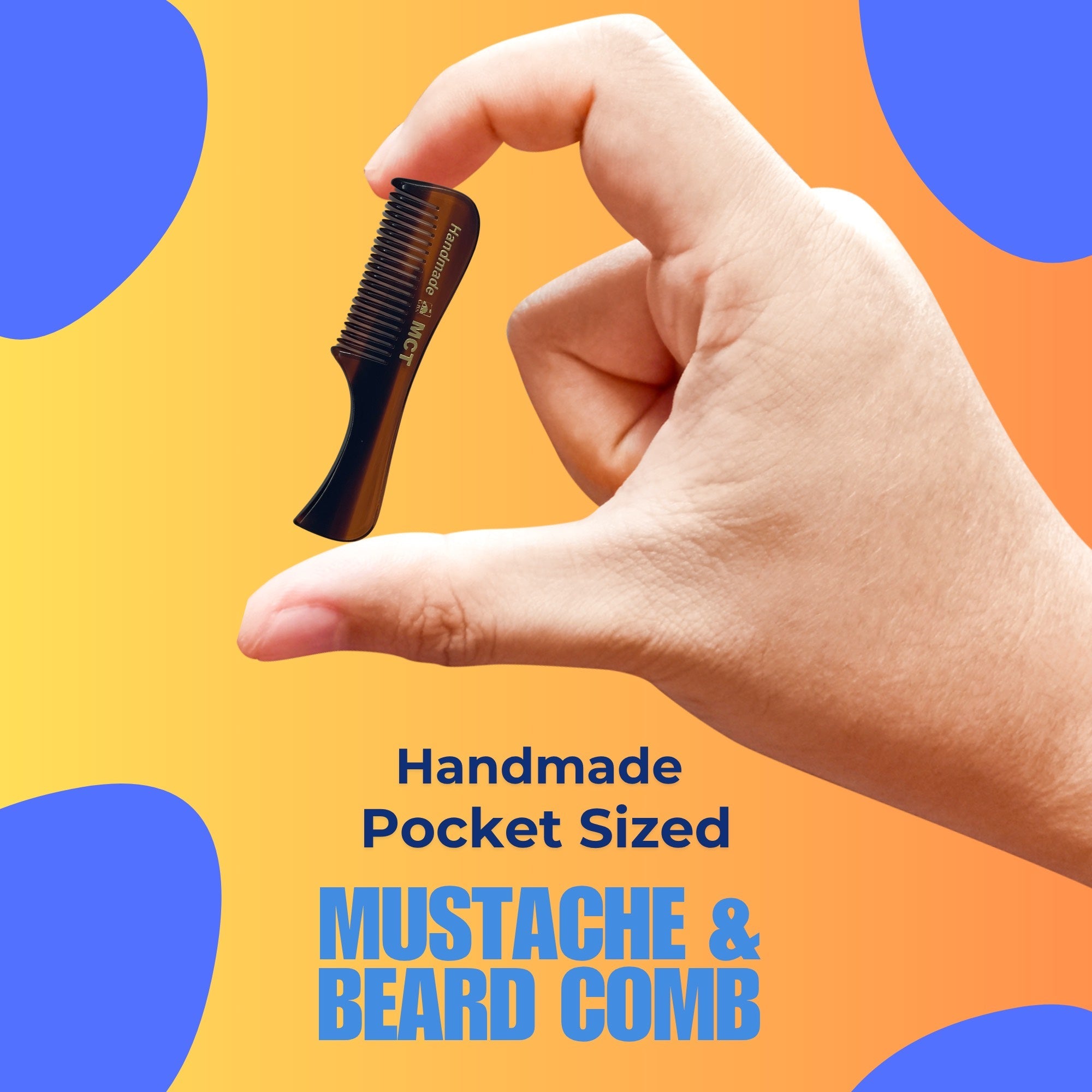Comb 3" Handmade Mustache Comb – Fine Tooth Cellulose Acetate Pocket Comb for Beard & Hair Styling GENTS