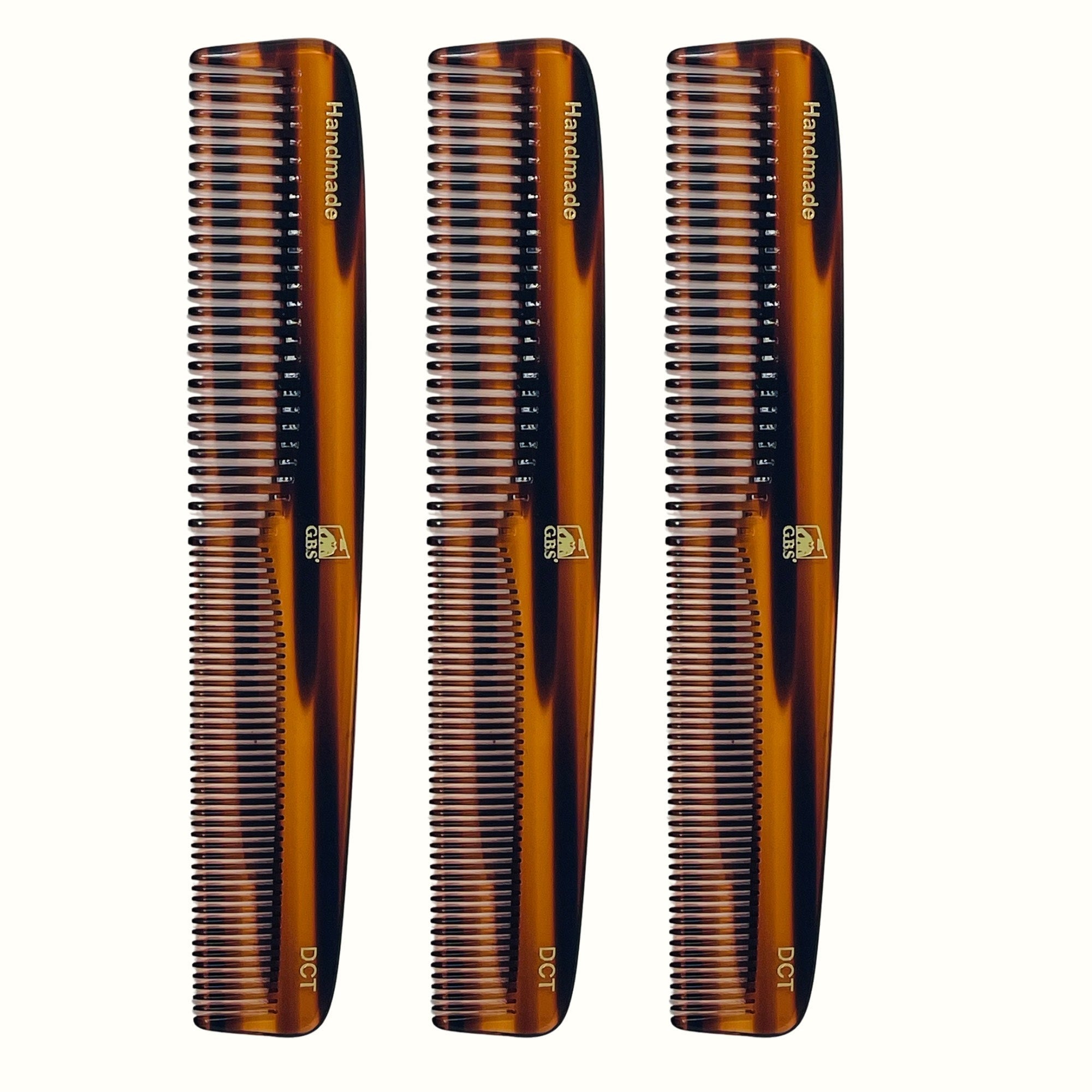 Combs (3 Pack) DCT 7" Handmade Tortoise Styling & Dressing Comb – Dual Tooth Cellulose Acetate Comb for Men & Women – Hand-Sawed & Polished GENTS