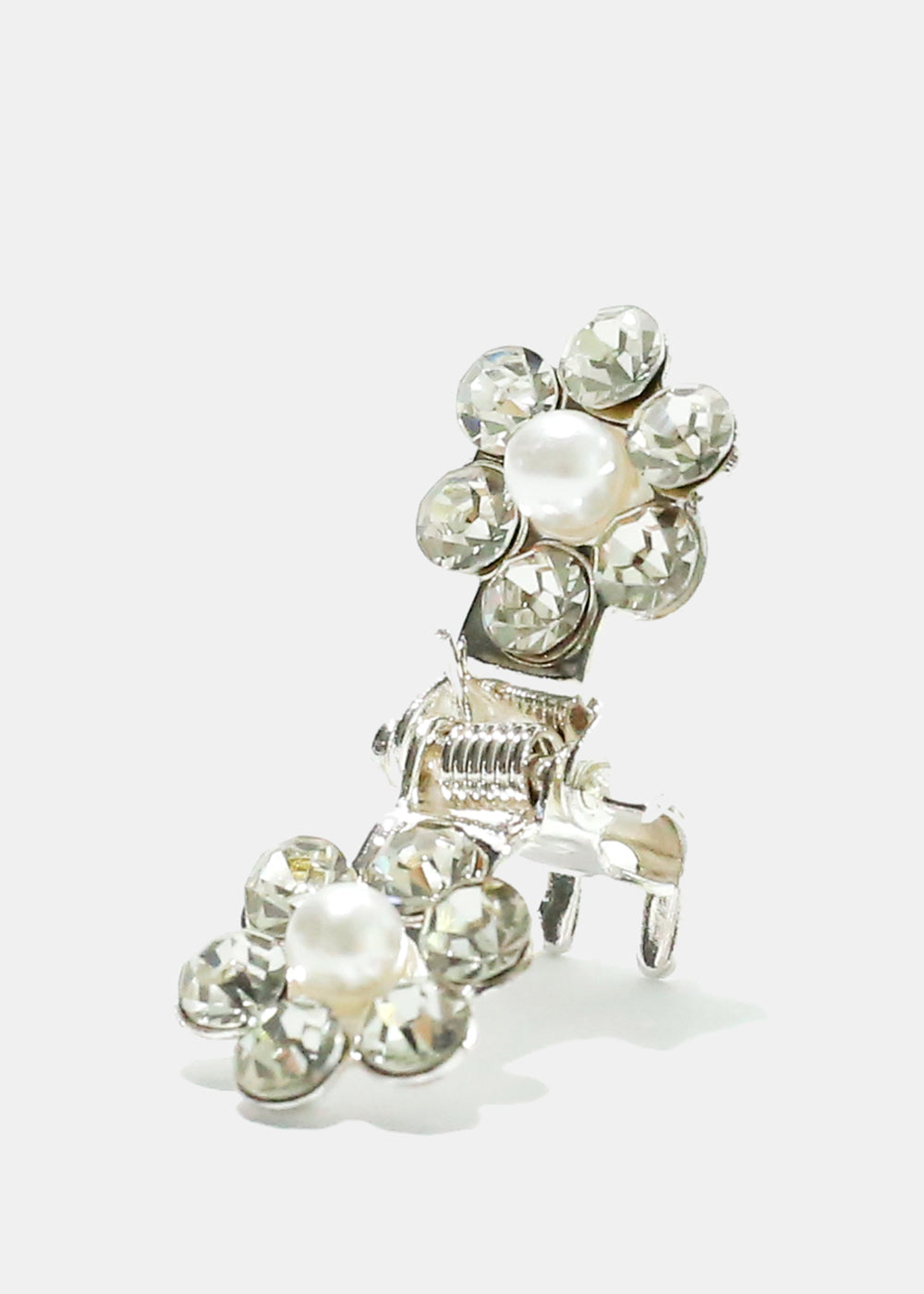 Rhinestone Pearl and Flower Mini Hair Clip Silver JEWELRY - Shop Miss A