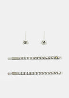 Classic Hair Clip & Earrings Set Silver HAIR - Shop Miss A