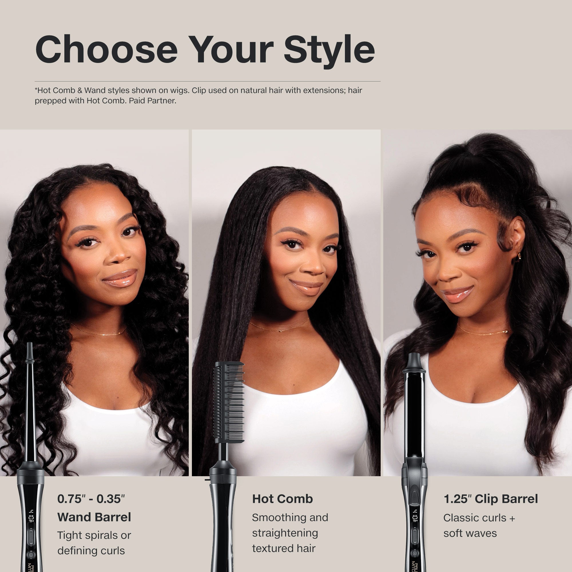 Paul Mitchell Texture 3-in-1 Interchangeable Curling Iron & Hot Comb