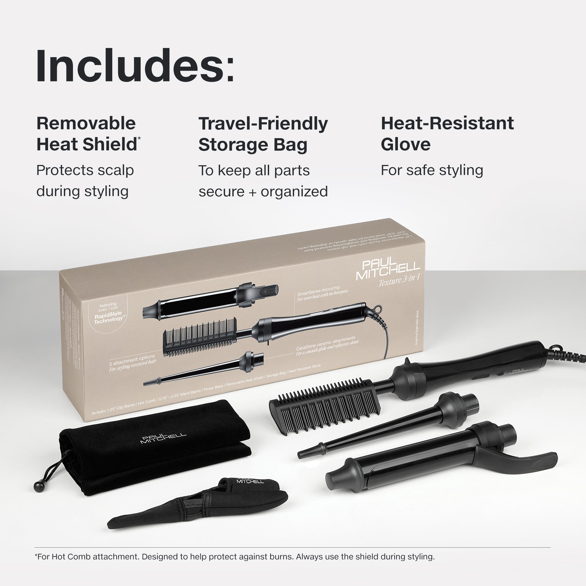 Paul Mitchell Texture 3-in-1 Interchangeable Curling Iron & Hot Comb