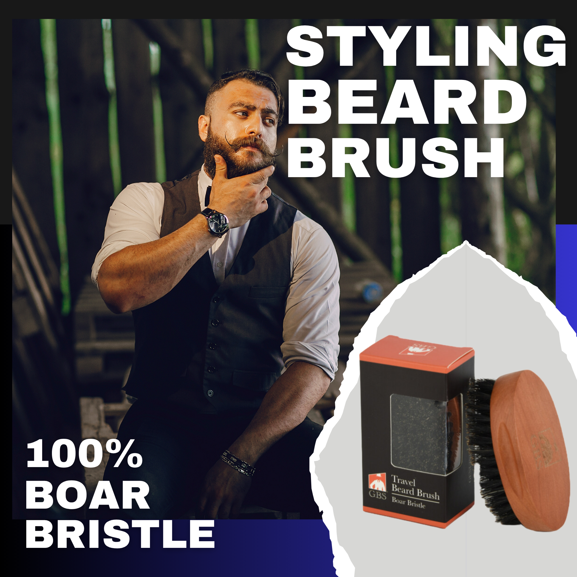 Beard Brush GENTS - Travel Sized 100% Boar Bristle Beard Brush