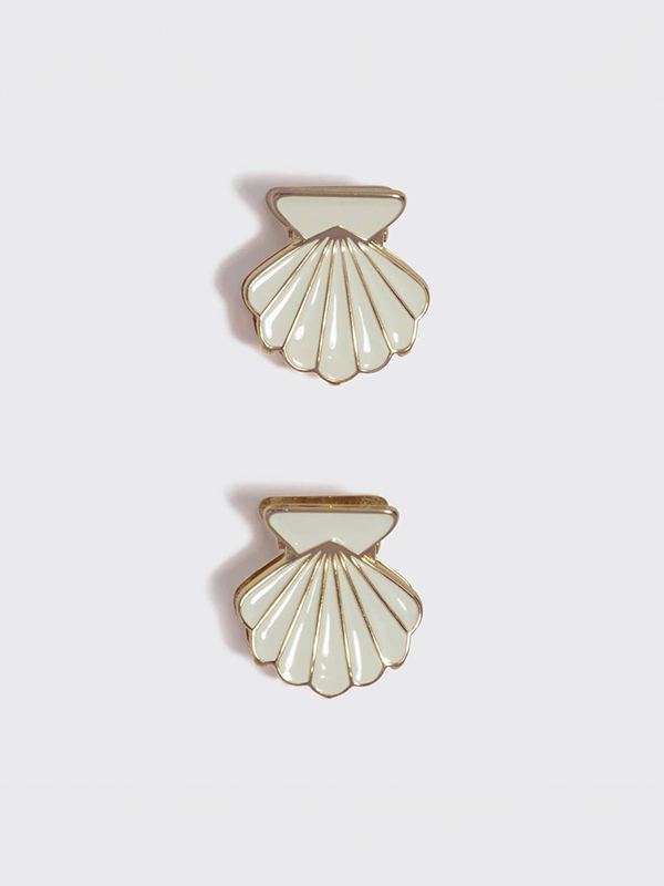 Metal Clam Shell Hair Clips: Set of 2 (Gold & Pearlized Cream)