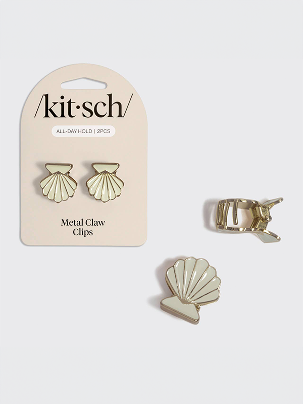 Metal Clam Shell Hair Clips: Set of 2 (Gold & Pearlized Cream)