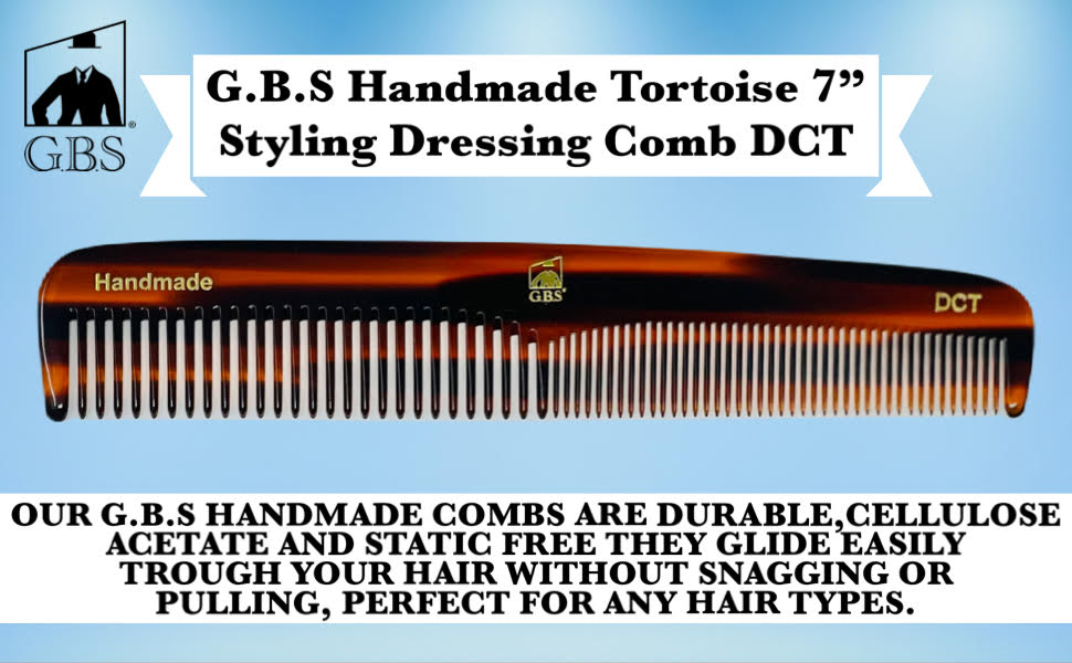 Combs (3 Pack) DCT 7" Handmade Tortoise Styling & Dressing Comb – Dual Tooth Cellulose Acetate Comb for Men & Women – Hand-Sawed & Polished GENTS