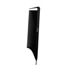 Black carbon fiber comb with metal end on a white background